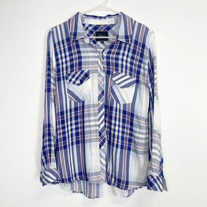 Rails Button Up Shirt Womens Size Medium Purple Blue Plaid Long Sleeve